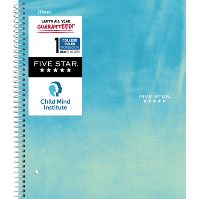 Photo 1 of 4 pack Five Star and Child Mind Institute College Ruled 1 Subject Spiral Notebook Plus Study App Related Watercolor
