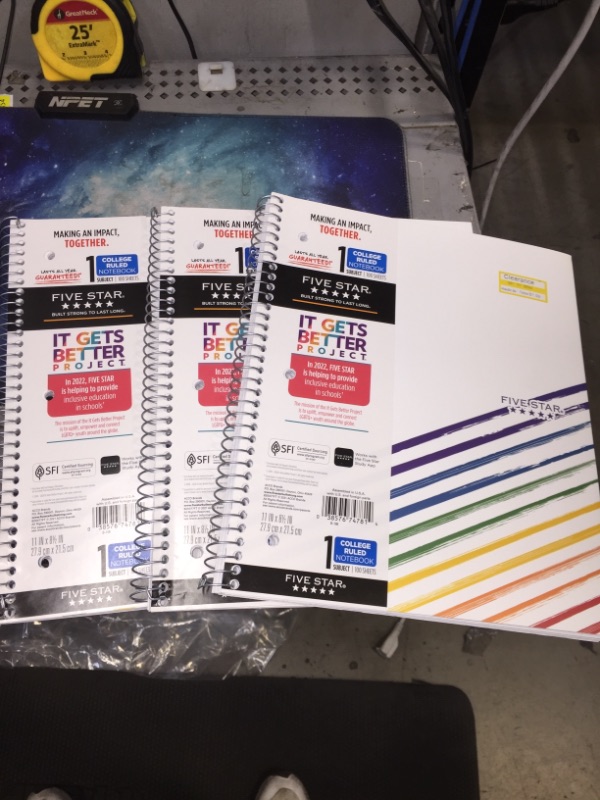 Photo 2 of 3 pack Five Star and It Gets Better Project College Ruled 1 Subject Spiral Notebook Plus Study App Linear Rainbow

