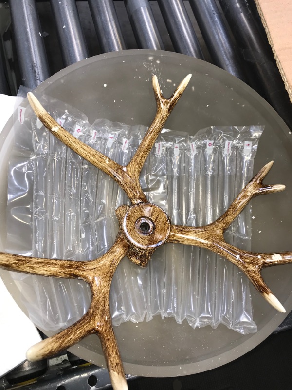 Photo 3 of Antler Chandelier Rustic Retro Chandelier Faux Resin Antler Ceiling Light Fixture Frosted Glass Light Kitchen Farmhouse Restaurant Island Bedroom Loft Aisle 3 Light, Easy to Install