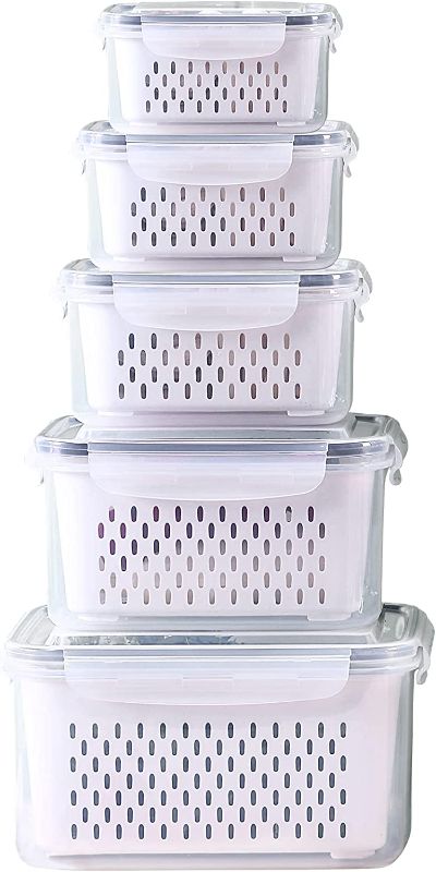 Photo 1 of 5 PCS Large Fridge Food Storage Container Set with Lids with Strainer,Plastic Fresh Produce Saver Vegetable Fruit Meat Storage Organization, BPA-Free Plastic Produce Keepers(6.2L+4.15L+3.15L+1.7L+0.8L)
