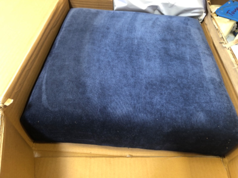 Photo 1 of Adeco Small Ottoman – Footstool/Footrest - Geometric Art –15.7x15.7x8.1 inch Cuboid & Cylinder, Sapphire Blue