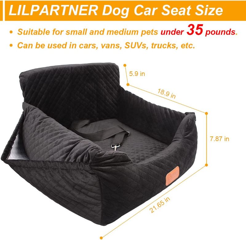 Photo 1 of  Dog Car Seat Pet Booster Seat with Pocket for Small and Medium Dogs Under 35 lbs Travel Safety,Non-Slip Base and Thickened Sponge Pad, can be Disassembled and Easy to Clean(Black)