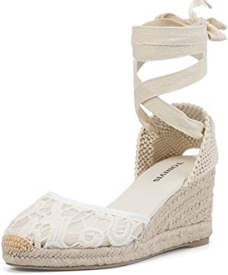 Photo 1 of  Women’s Platform Wedges Espadrilles, 3" Wedge, Soft Ankle-Tie Strap, Closed Toe, Classic Summer Sandals, SIZE 9