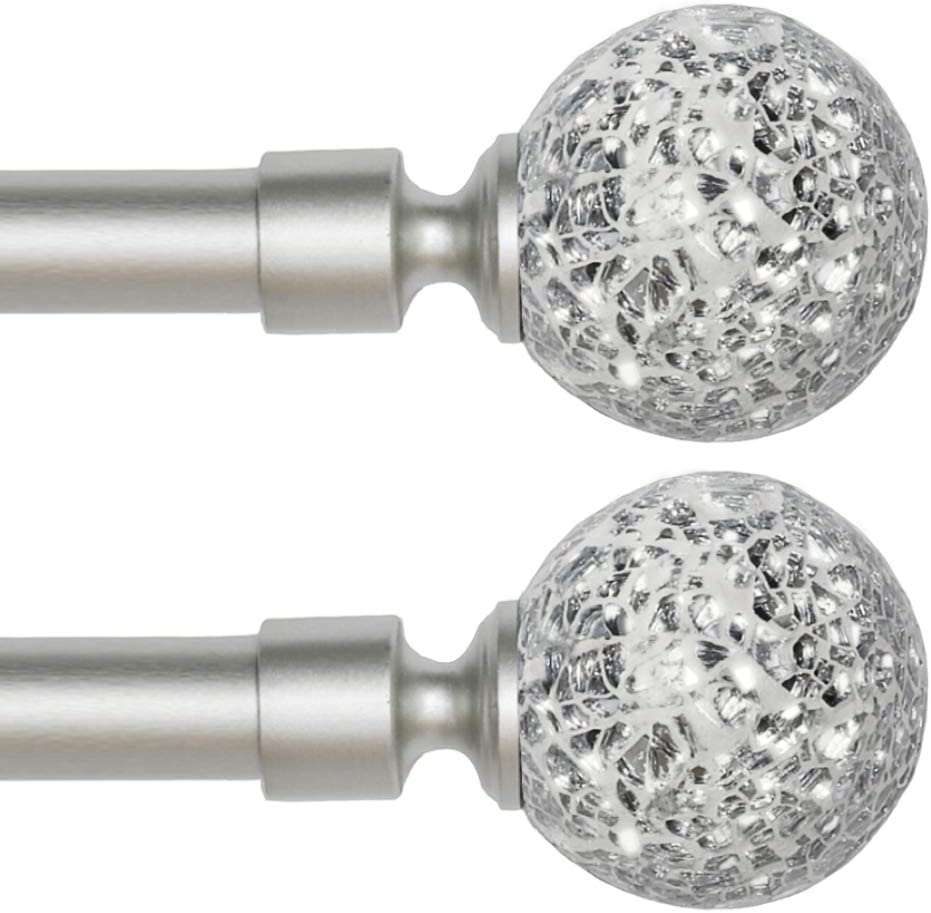 Photo 1 of 2 Pack Window Curtain Rods for Windows 28 to 48 Inches Adjustable Decorative Nickel Single Curtain Rod Set With Nickel Glass Mosaic Ball Finials, 3/4 Inch Diameter, Nickel Finish, 2 Pack
