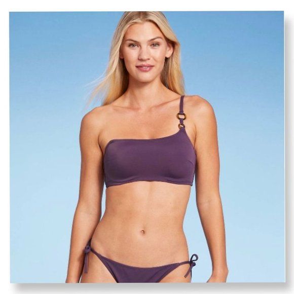 Photo 1 of 32B Women's Lightly Lined Ring Detail One Shoulder Bikini Top - Shade & Shore Dark P
