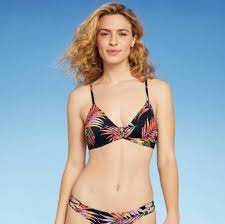 Photo 1 of 32B Women's Lightly Lined Strappy Front Detail Bikini Top - Shade & Shore Black Trop
