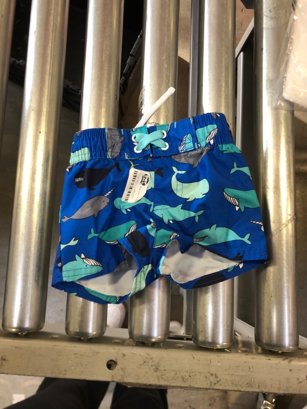 Photo 1 of 3-6 month BABY BOYS SWIM SHORTS, BLUE, WHALE PRINT 