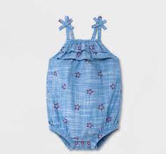 Photo 1 of Baby Girls' Star Chambray Romper - Cat & Jack Blue Newborn
