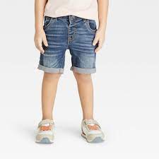 Photo 1 of Toddler Boys' Rolled Hem Super Stretch Jean Shorts - Cat & Jack Medium Wash 2T
