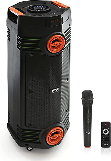 Photo 1 of Pyle Portable Bluetooth PA Speaker - 300W Dual 6.5” Rechargeable Indoor/Outdoor BT Karaoke Audio System-Party Lights,LED Display,FM/AUX/MP3/USB/SD, 1/4" in, Handle, Wheels-Wireless Mic, Remote Control  *** ITEM DOES NOT HAVE POWER CORD OR REMOTE CONTROL -