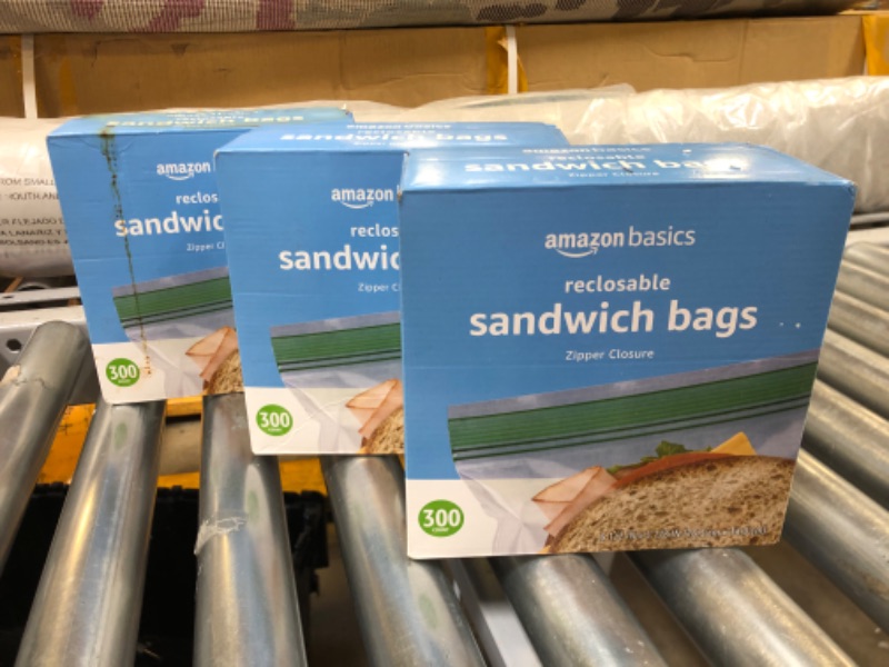 Photo 2 of Amazon Basics Sandwich Storage Bags, 300 Count (Previously Solimo)  -- Pack of 3 -- 900 Bags
