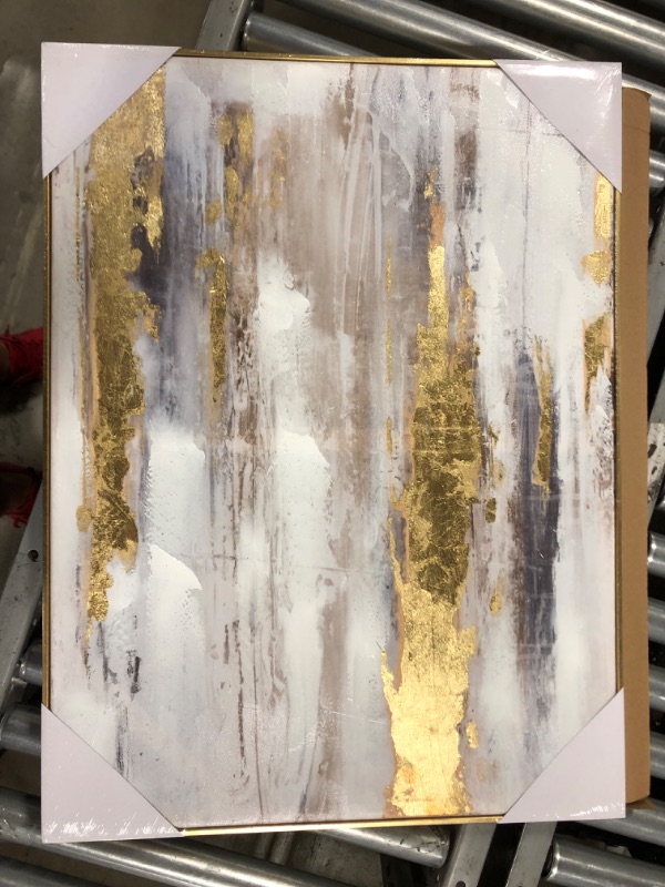 Photo 2 of Zessonic Abstract wall art with Gold foil - Gold and grey canvas artwork print with glitter texture for modern style decor?Framed, Ready to hang Gold & Gray 24Wx32L