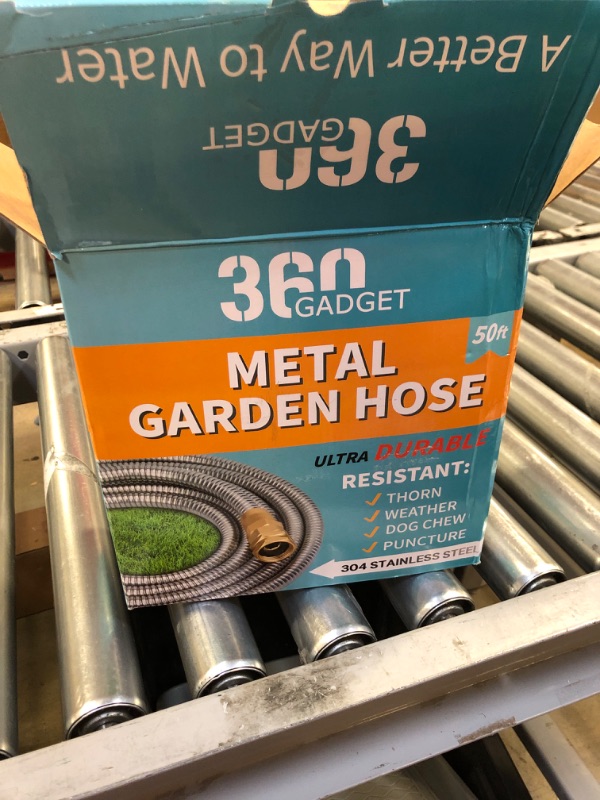 Photo 3 of 360Gadget Metal Garden Hose - 50ft Heavy Duty Stainless Steel Water Hose with 8 Function Sprayer & Metal Fittings, Flexible, Lightweight, No Kink, Puncture Proof Hose for Yard, Outdoors, Rv 50.0 Feet