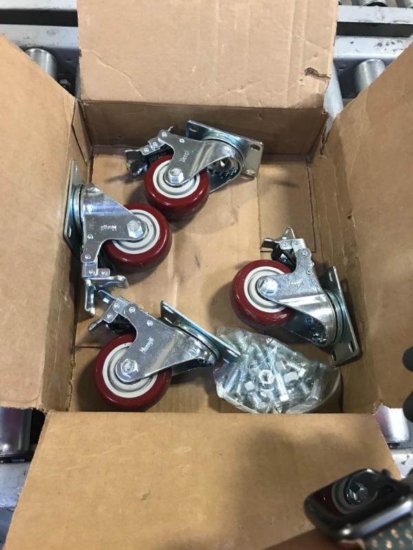 Photo 2 of 3 inch Heavy Duty Casters Load 1500lbs,Lockable Bearing Caster Wheels with Brakes,Swivel Casters for Furniture and Workbench?Set of 4 (Free Screws)