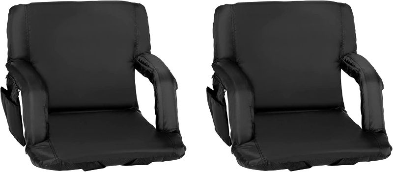 Photo 1 of  Furniture Portable Lightweight Reclining Stadium Chair-Black Padded Armrests, Back & Seat-Storage Pockets-Backpack Straps-Rear Zippered Compartment-Set of 2