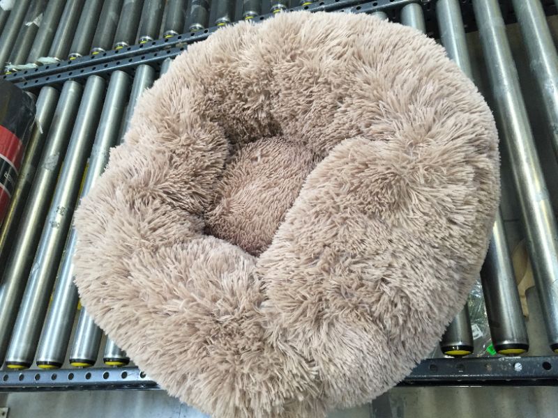 Photo 3 of  Calming Donut Cat and Dog Bed in Shag Fur Taupe, Small 23x23