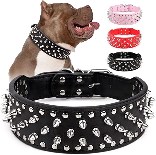 Photo 1 of  Adjustable Wide Spiked Dog Collar, Mushroom Rivet PU Leather Cat Dog Collars, Durable Spike Studded Pet Collar for Small Medium Large Breed