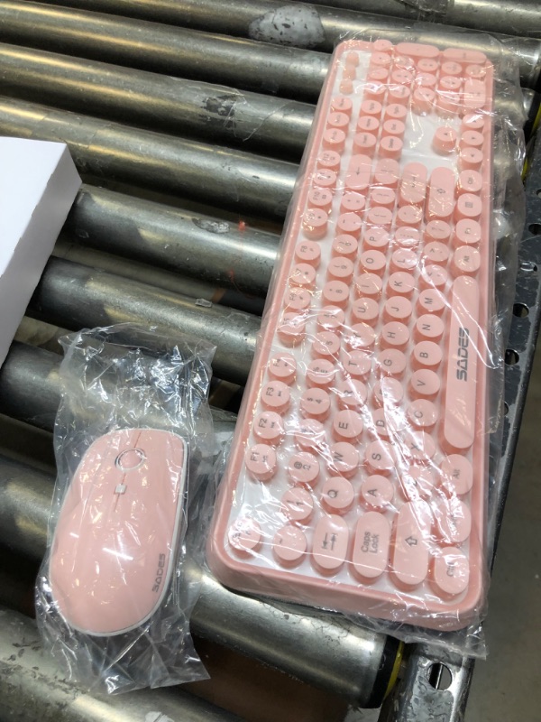Photo 1 of FOPETT Keyboard and Mouse Sets Wireless Keyboard and Mouse Sets,Reliable 2.4 GHz Connectivity for PC,Laptop,Smart TV and More (Pink) White Pink