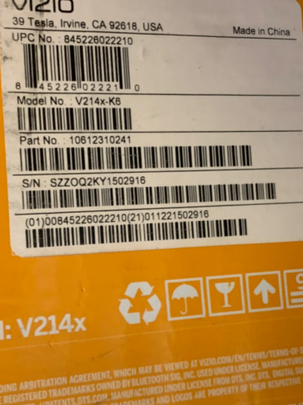 Photo 6 of VIZIO V-Series 2.1 Home Theater Sound Bar with DTS Virtual:X, Wireless Subwoofer and Alexa Compatibility, V214x-K6, 2023 Model 30-in Wireless Subwoofer 2.1 --- Box Packaging Damaged, Item is New
