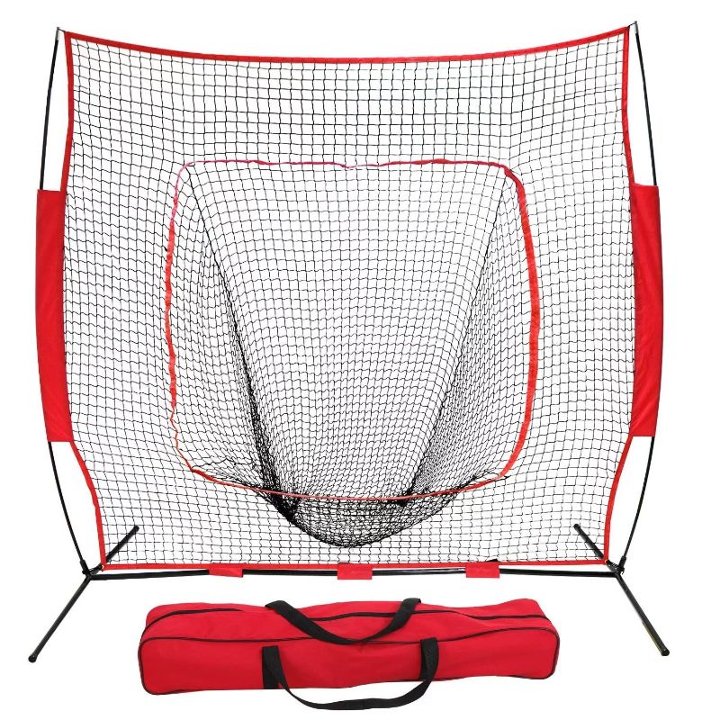 Photo 1 of ZenStyle 7 Ft. × 7 Ft. Baseball Softball Practice Net Hitting Batting Catching Pitching Training Net with Carry Bag & Metal Bow Frame, Backstop Screen Equipment Training Aids
