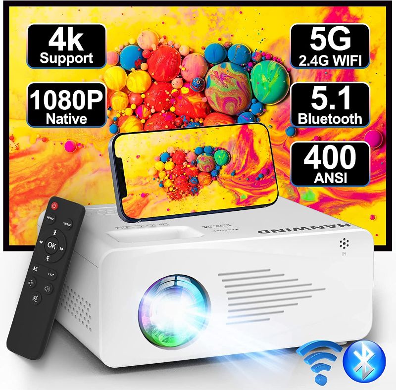 Photo 1 of Native 1080P Projector with 5G WiFi and Bluetooth, 400 ANSI 4K Supported Movie Projector, Mini Outdoor Portable Projectors 200" Display Max, Home Theater Proyector Compatible with TV Stick, Phone,HDMI
