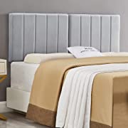 Photo 1 of 24KF Gray Wall Mounted Vertical Channel Design Queen Headboard Full Headboard,Soft Comfortable Velvet Padded Queen/Full Size Headboard-6036-Q-Taupe
