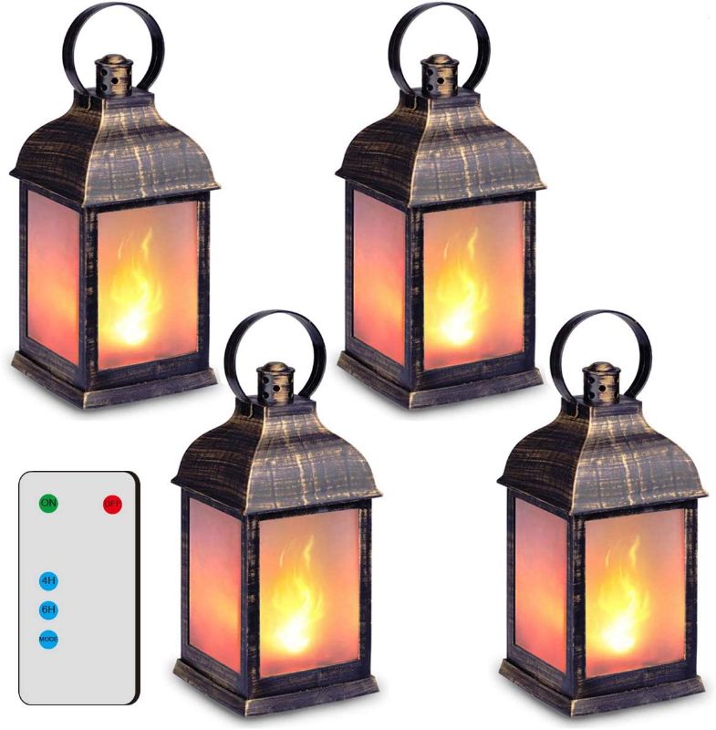 Photo 1 of 11" Vintage Style Decorative Lantern,Flame Effect LED Lantern,(Golden Brushed Black,Timer) Indoor Lanterns Decorative,Outdoor Hanging Lantern ZKEE (Set of 4) BATTERY OPERATED, BATTERIES NOT INCLUDED
