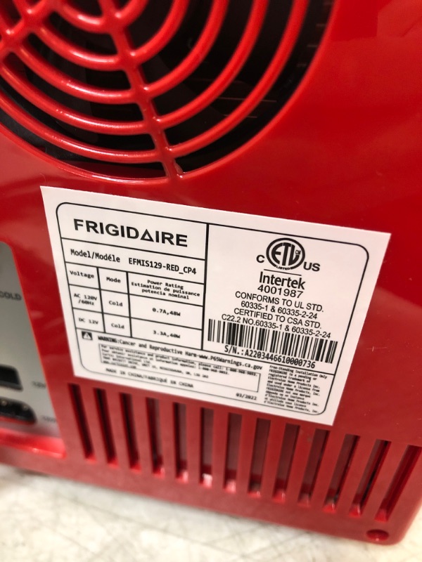 Photo 4 of Frigidaire EFMIS129-RED Mini Portable Compact Personal Fridge Cooler, 6 Cans
