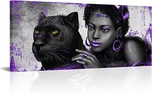 Photo 1 of 
Kalormore Fashion Charm African American Woman with Purple Queen Crown and Black Panther Painting Giclee Canvas Prints Wall Decor Gallery Wrapped Artwork Gift Girl Bedroom Makeup Room Beauty Salon Wall Decoration (Purple)