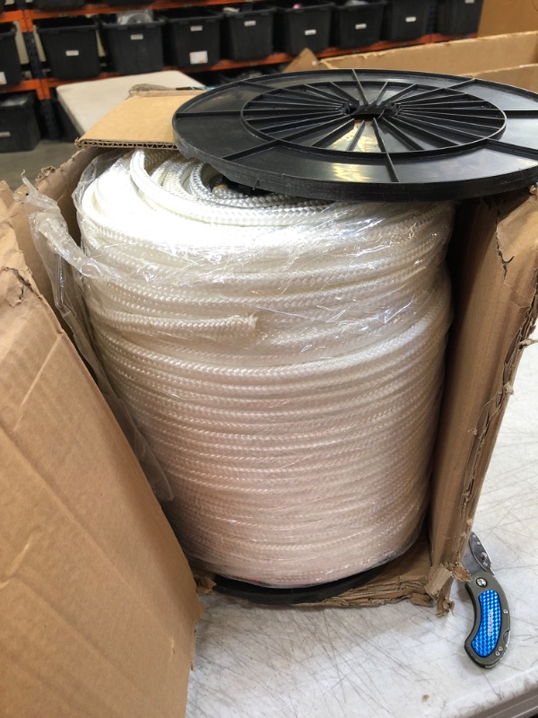 Photo 2 of 1/4 inch White Dacron Polyester Rope - 500 Foot Spool | Solid Braid - Industrial Grade - High UV and Abrasion Resistance - Low Stretch
