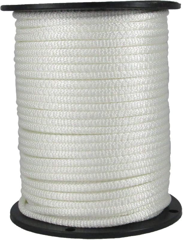 Photo 1 of 1/4 inch White Dacron Polyester Rope - 500 Foot Spool | Solid Braid - Industrial Grade - High UV and Abrasion Resistance - Low Stretch
