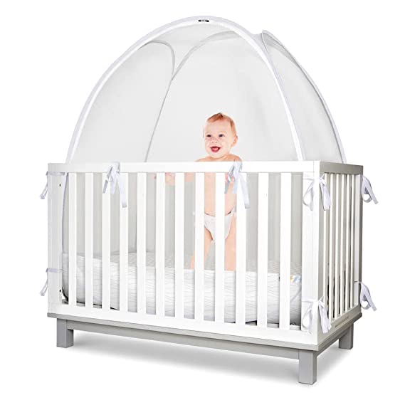 Photo 1 of KinderSense® - Baby Safety Crib Tent - Premium Toddler Crib Topper to Keep Baby from Climbing Out - See Through Mesh Crib Net - Mosquito Net - Pop-Up Crib Tent Canopy to Keep Infant in (White Wave)