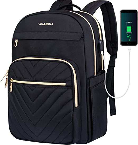 Photo 1 of VANKEAN 15.6 Inch Laptop Backpack for Women Men Work Laptop Bag Fashion with USB Port, Waterproof Backpacks Nurse Stylish Travel Bags Casual Daypacks for College, Business, Black