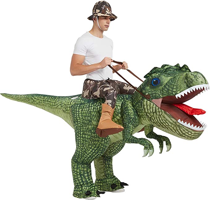 Photo 2 of  Inflatable Costume Dinosaur Riding T Rex Air Blow up Funny Party Halloween Costume for Adult