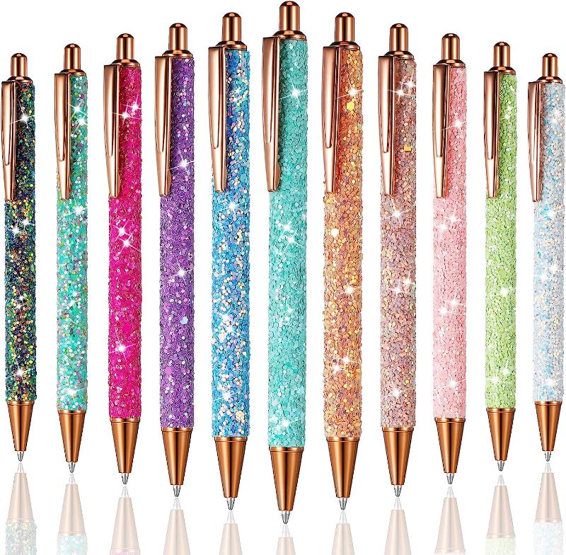 Photo 1 of 11 Pcs Fancy Pens for Women Pretty Cute Pens Glitter Ballpoint Pens with Metal Barrel Retractable Writing Pens Black Ink Medium Point 1.0 mm Pretty Pens Journaling Pens for Women Girls (Sequin Style)
