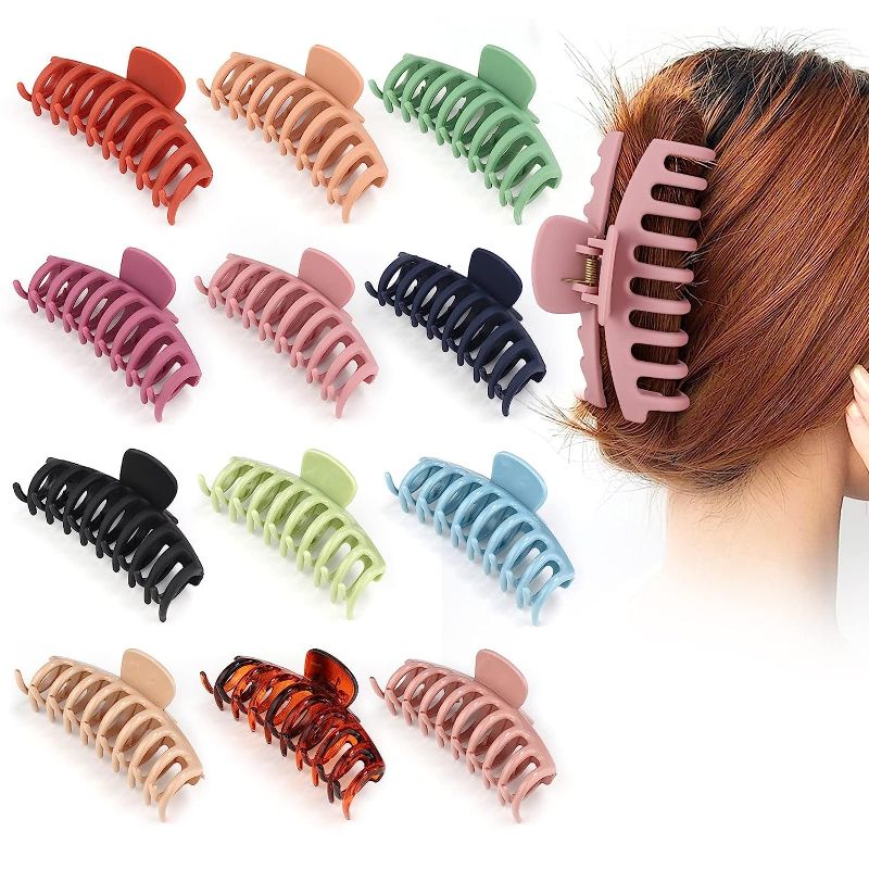 Photo 1 of 12 Pcs Large Hair Clips for Women with Non-slip Material 4.3 Inches Banana Hair Claw Clips Strong Jaw and Lightweight Claw Clips for Thick Hair and Thin Hair Best Gift Hair Accessories for Women
