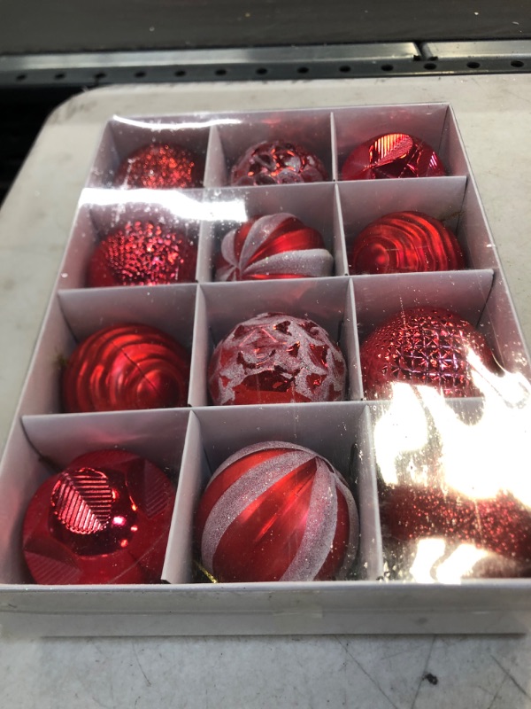 Photo 2 of 12pcs Christmas Balls, 2.36 inch/6 cm Christmas Tree Ornaments, Small Shatterproof Plastic Christmas Tree Decorations - Red