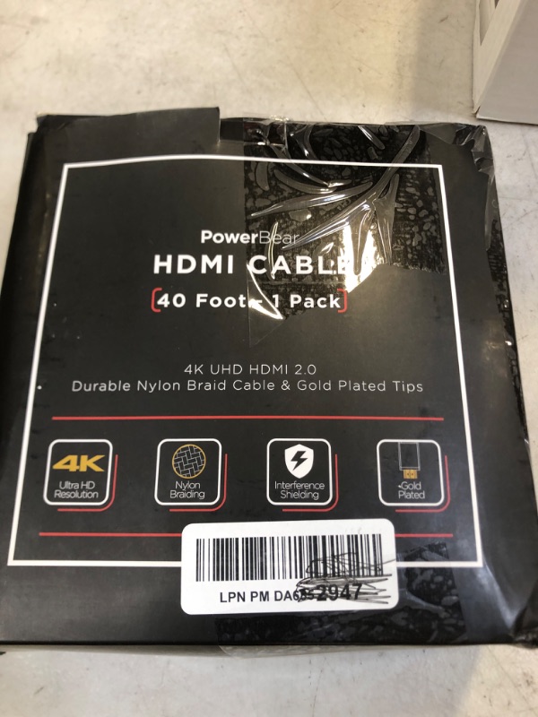 Photo 2 of PowerBear 4K HDMI Cable 40 ft | High Speed Hdmi Cables, Braided Nylon & Gold Connectors, 4K @ 60Hz, Ultra HD, 2K, 1080P, ARC & CL3 Rated | for Laptop, Monitor, PS5, PS4, Xbox One, Fire TV, & More