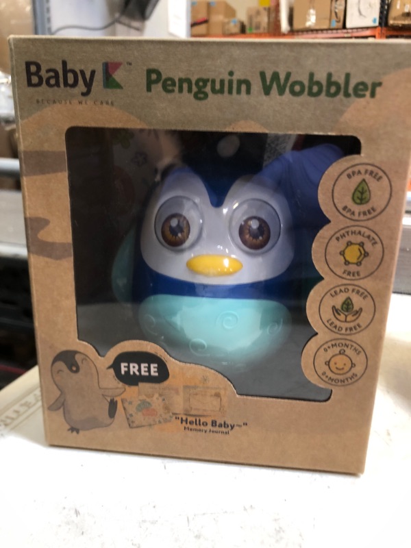 Photo 2 of BABY K Penguin Weeble Wobble Toys (Blue) - Tummy Time Wobbler for Montessori Babies - Musical Roly Poly Toy - Shakes, Rolls and Jingles - Developmental Toys for Newborn Infants 3-6, 7-9, 12-18 Months