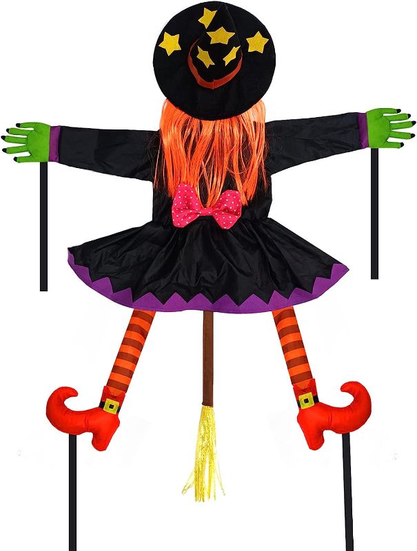 Photo 1 of  Crashing Witch into Tree Halloween Decoration(44 Inch Tall) Witch Props Hanging Halloween Witch Yard Outdoor Halloween Tree Skirt Door Porch Party Supplies