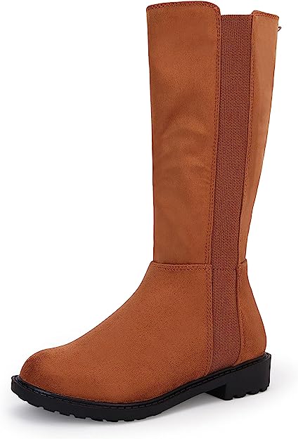 Photo 1 of  Girls Faux Suede Knee High Chelsea Boots Kids Chunky Low Heel Back Zipper Fashion Winter Riding Booties, SIZE 13 