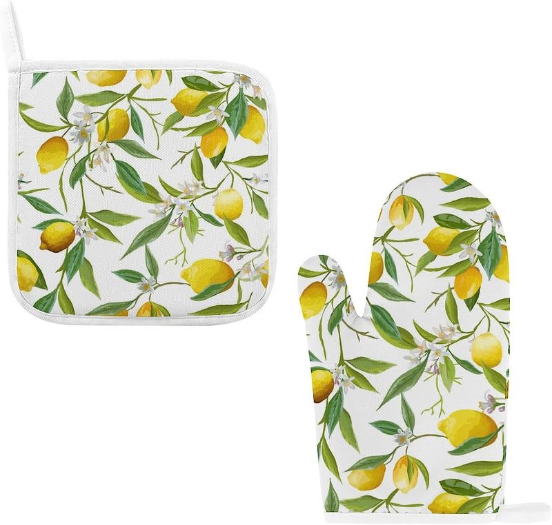 Photo 1 of  Lemon Fruit Oven Mitts and Pot Holders Summer Fruit Kitchen Glove Sets Heat Resistant Kitchen Hot Pads for Microwave BBQ Baking Grilling