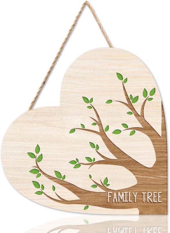 Photo 1 of  Family Tree Wall Decor, Family Names Sign DIY Family Tree Wood Hanging, Modern Heart-Shaped wooden plaque, Rustic Outdoor Personalized Wooden Sign For Home Living Room Bedroom(11.8”x11.8” Decor)