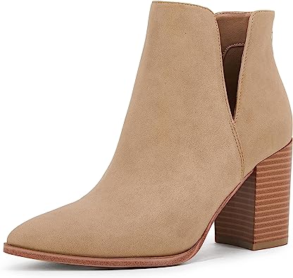 Photo 1 of  Womens Pointed Toe Ankle Booties Stacked Mid Block Heel Cutout Back Zipper Shoes Faux Leather Boots. SIZE 6