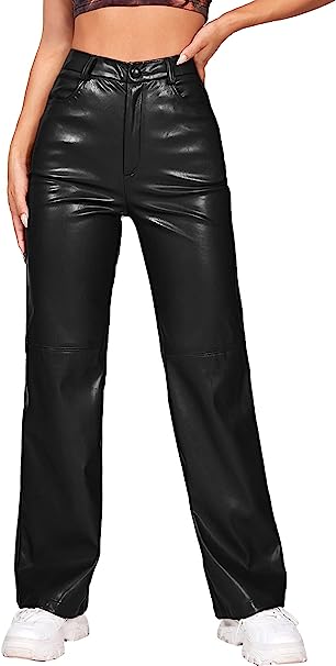 Photo 1 of Women's Faux Leather Pants Straight Wide Leg Leather Pants, SIZE XL 