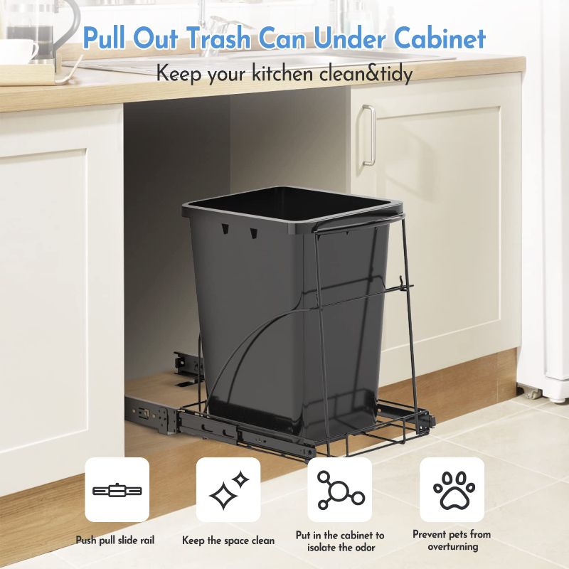 Photo 1 of  Kitchen Pull Out Trash Can Under Cabinet of Sink Heavy Duty, Roll-Out Sliding Adjustable Rack Trash Can Shelf for Kitchen Storage - Trash Can Not Included (Black)