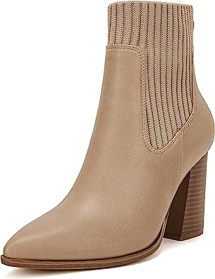 Photo 1 of Coutgo Women Pointed Toe Ankle Boots Knit Sock Boot Chunky Block Stacked Mid Heel Comfortable Chelsea Booties Shoes, SIZE 6 