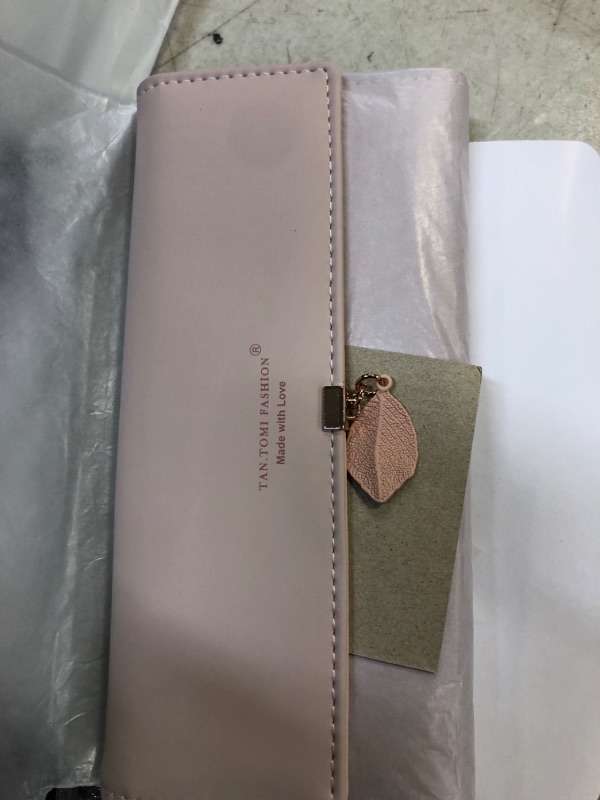 Photo 2 of  Wallet for Women Leather Vegan RFID Leaf Pendant Card Holder Phone Checkbook Organizer Girls Cute Zipper Coin Purse