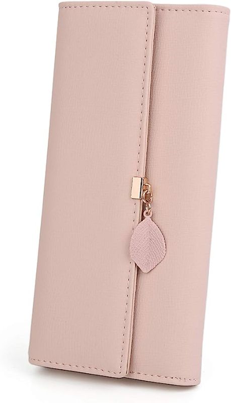 Photo 1 of  Wallet for Women Leather Vegan RFID Leaf Pendant Card Holder Phone Checkbook Organizer Girls Cute Zipper Coin Purse