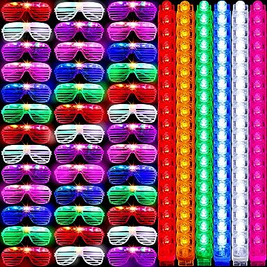 Photo 1 of 360 Pieces Led Light up Glasses and Finger Lights Glow in the Dark Party Favors Shutter Shades Flashing Glasses Led Light up Toys for Adult Kids Birthday Neon Party Supplies